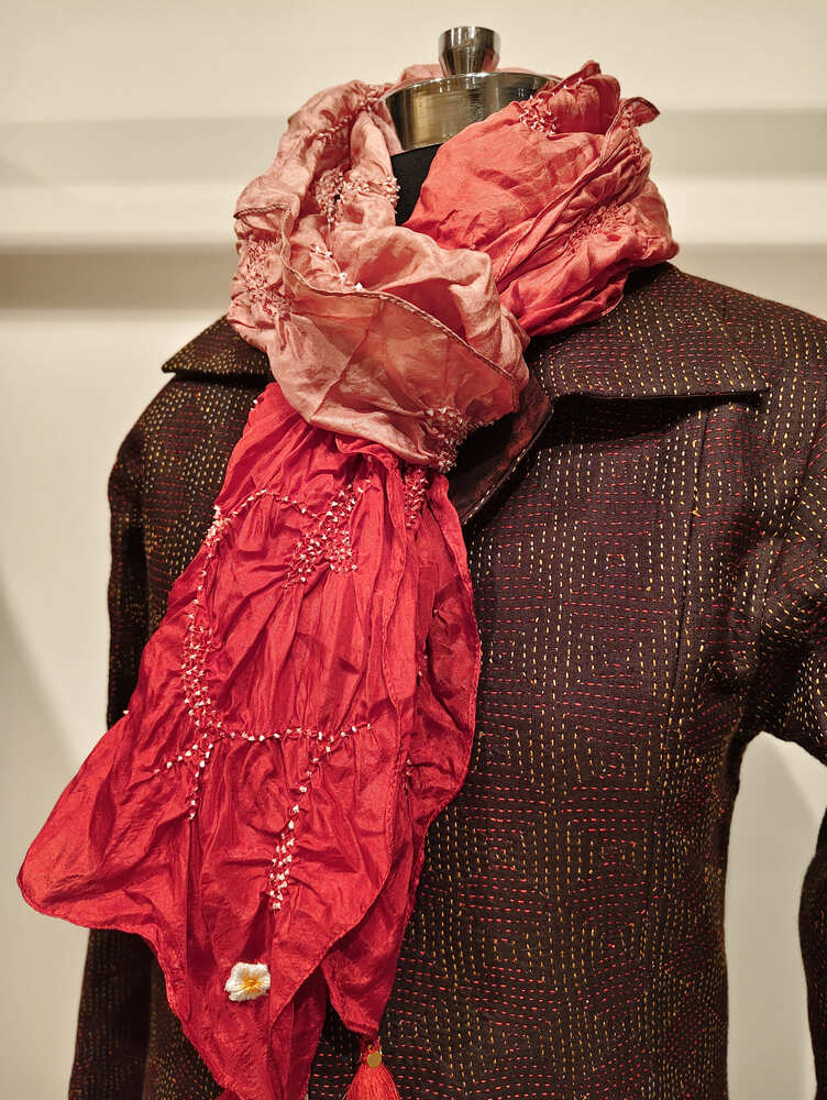 Maroon & Peach Rai Bandani Stole