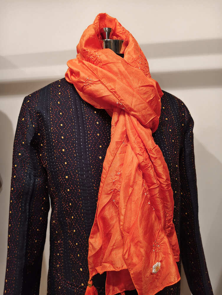 Orange Rai Bandani Stole