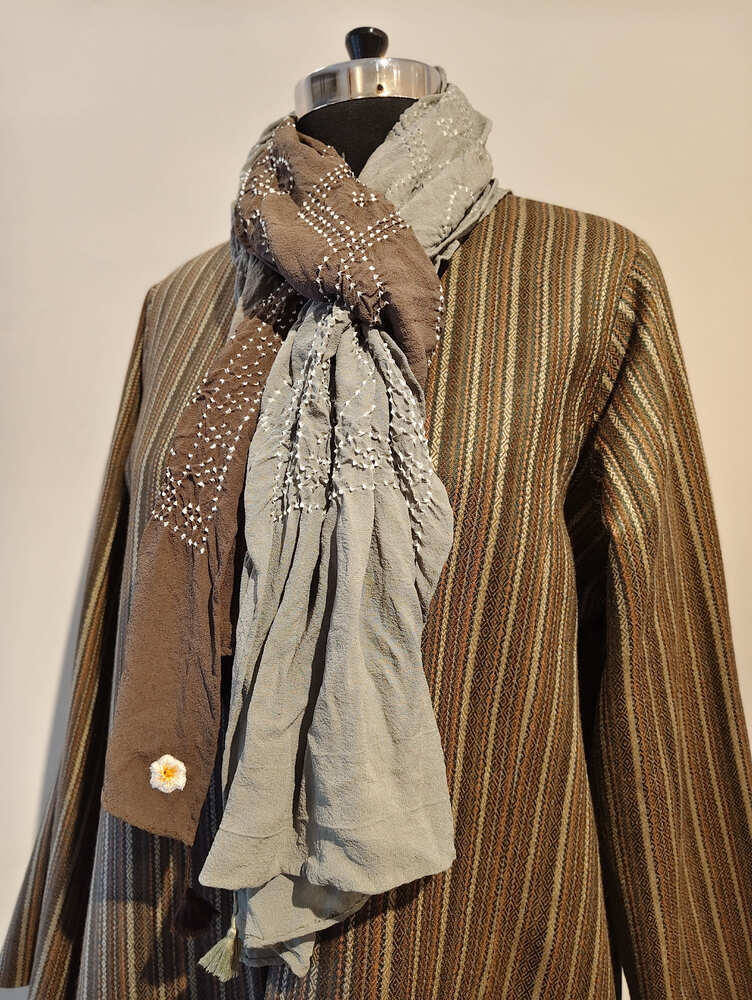 Grey Brown Rai Bandani Stole