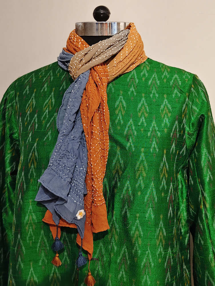 Blue Orange Grey Rai Bandani Stole
