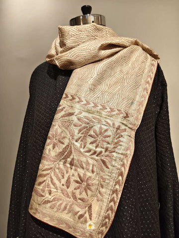 Off White Brown Kantha Stole