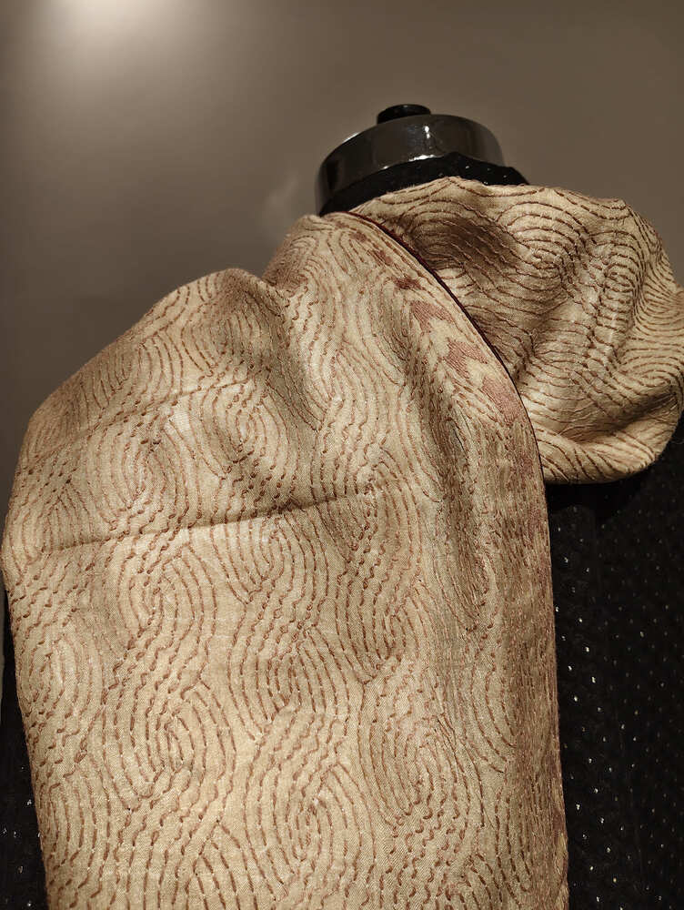 Off White Brown Kantha Stole