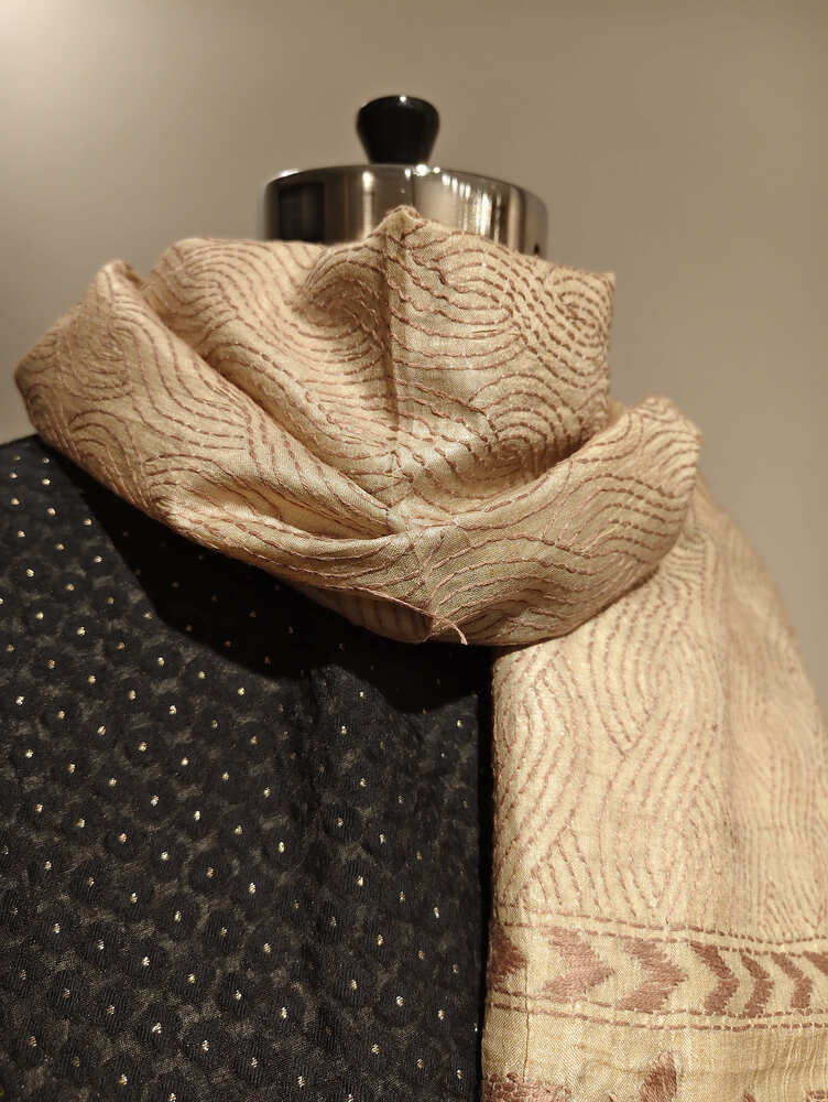 Off White Brown Kantha Stole