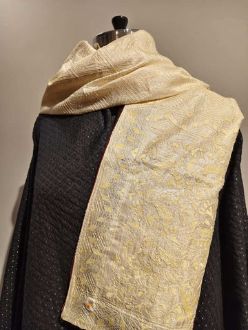 Beige Cream Kantha Stole