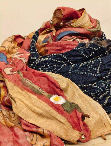 Navy Blue Rai Bandani Kalamkari Dupatta