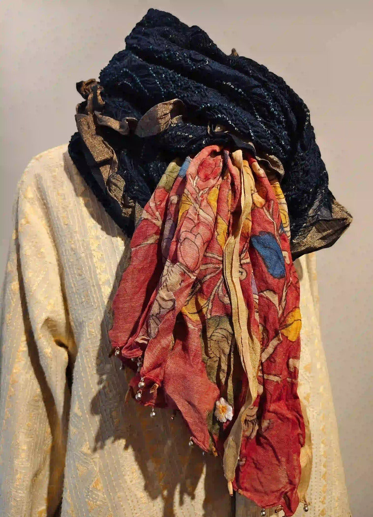 Navy Blue Rai Bandani Kalamkari Dupatta