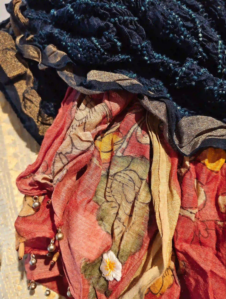 Navy Blue Rai Bandani Kalamkari Dupatta