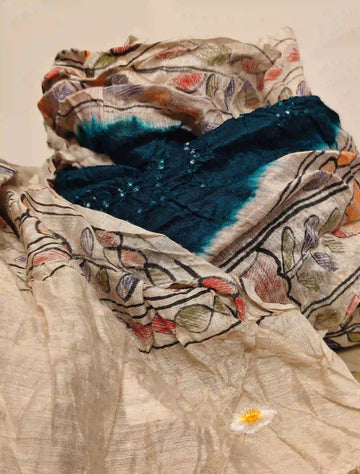 Teal Blue Rai Bandani Madhubani Dupatta