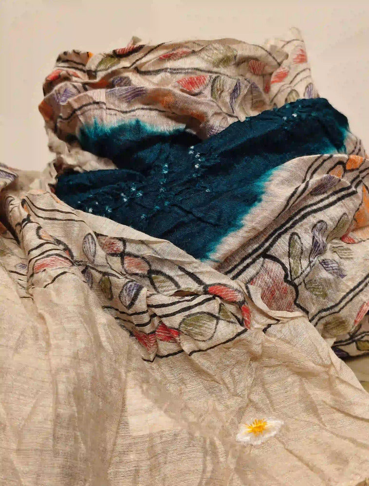 Teal Blue Rai Bandani Madhubani Dupatta