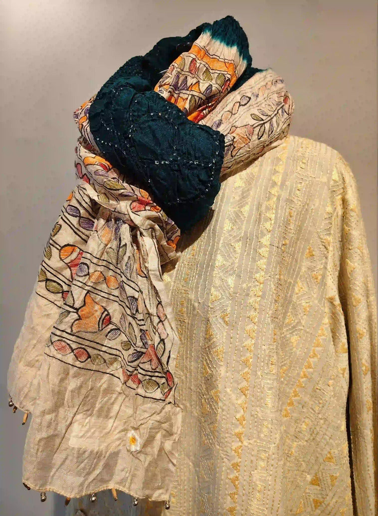 Teal Blue Rai Bandani Madhubani Dupatta