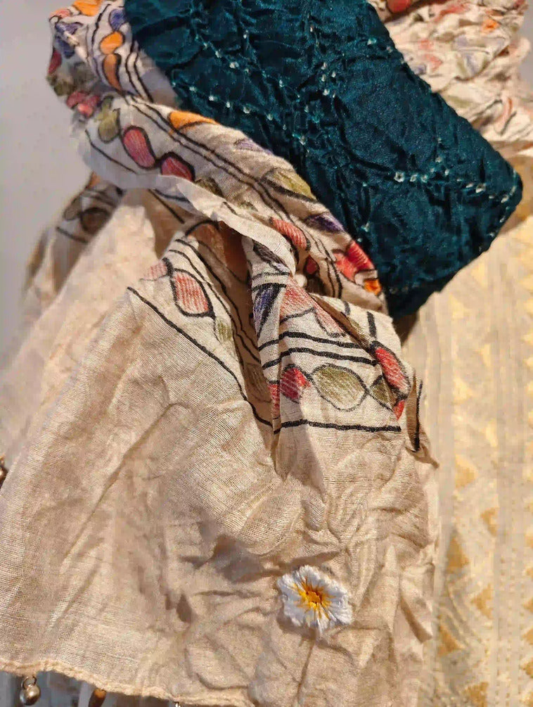 Teal Blue Rai Bandani Madhubani Dupatta