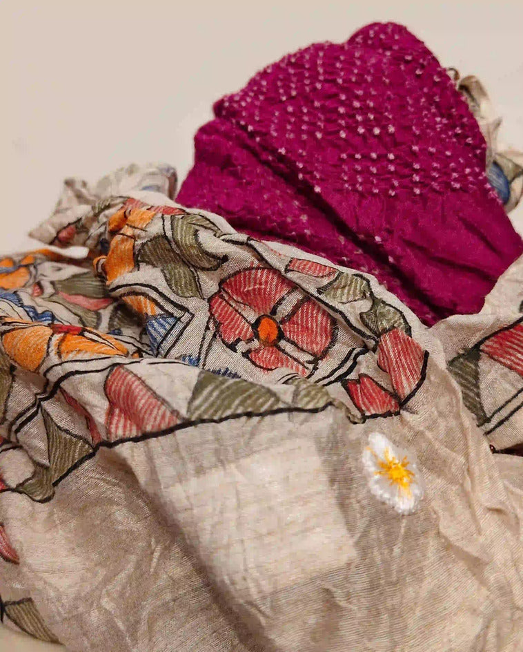 Pink Rai Bandani Madhubani Dupatta