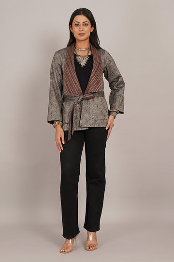 GREY KANTHA WOOLLEN SHORT JACKET