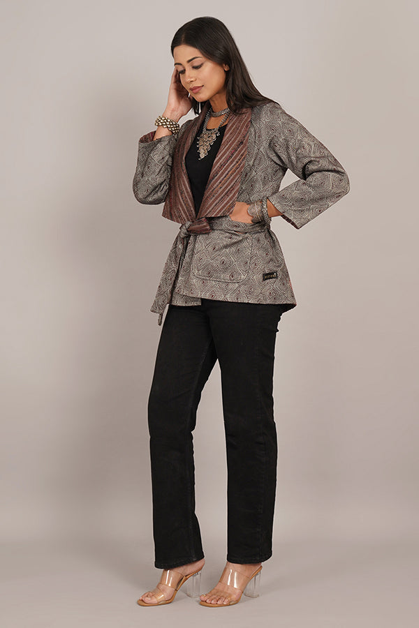 GREY KANTHA WOOLLEN SHORT JACKET