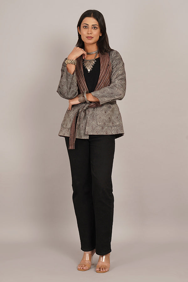 GREY KANTHA WOOLLEN SHORT JACKET