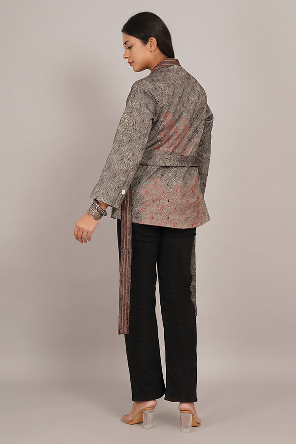GREY KANTHA WOOLLEN SHORT JACKET