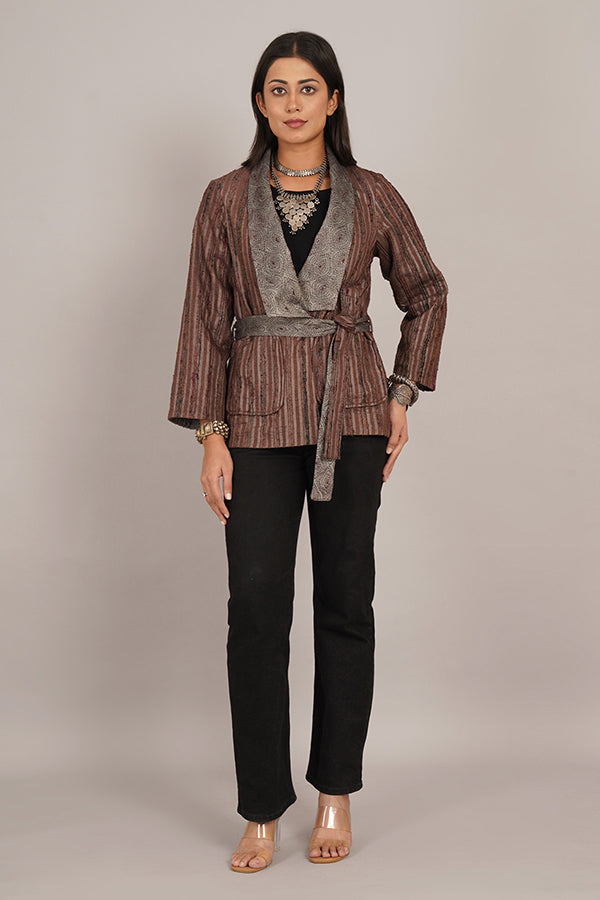 GREY KANTHA WOOLLEN SHORT JACKET