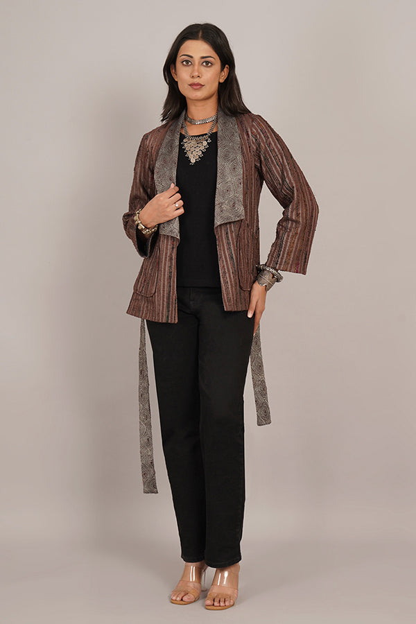 GREY KANTHA WOOLLEN SHORT JACKET