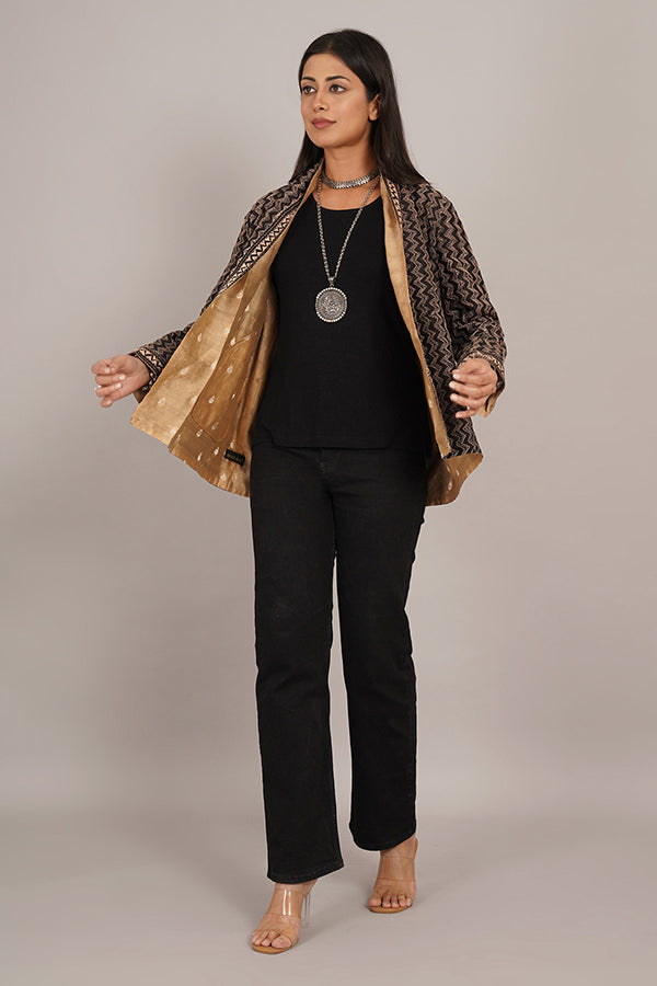 Black Kantha & Gold Chanderi Overlay