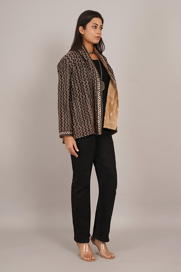 Black Kantha & Gold Chanderi Overlay