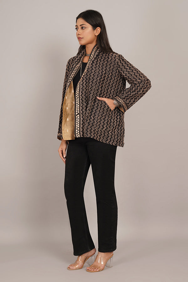 Black Kantha & Gold Chanderi Overlay