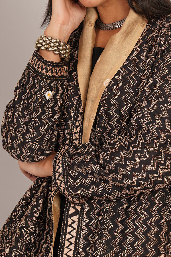 Black Kantha & Gold Chanderi Overlay