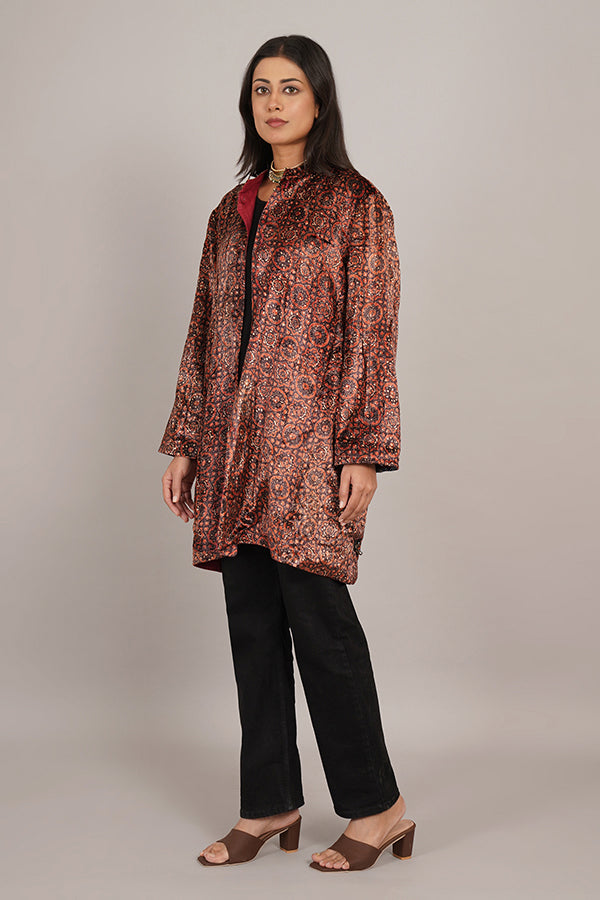BLACK AJRAK VELVET RAW SILK SHORT JACKET