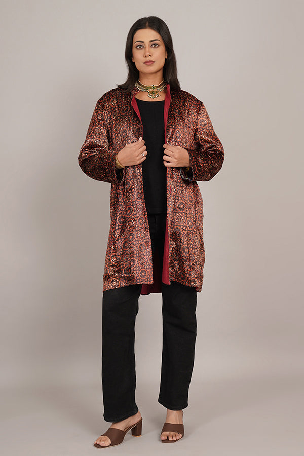 BLACK AJRAK VELVET RAW SILK SHORT JACKET