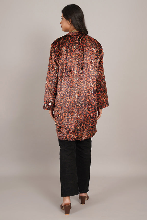 BLACK AJRAK VELVET RAW SILK SHORT JACKET