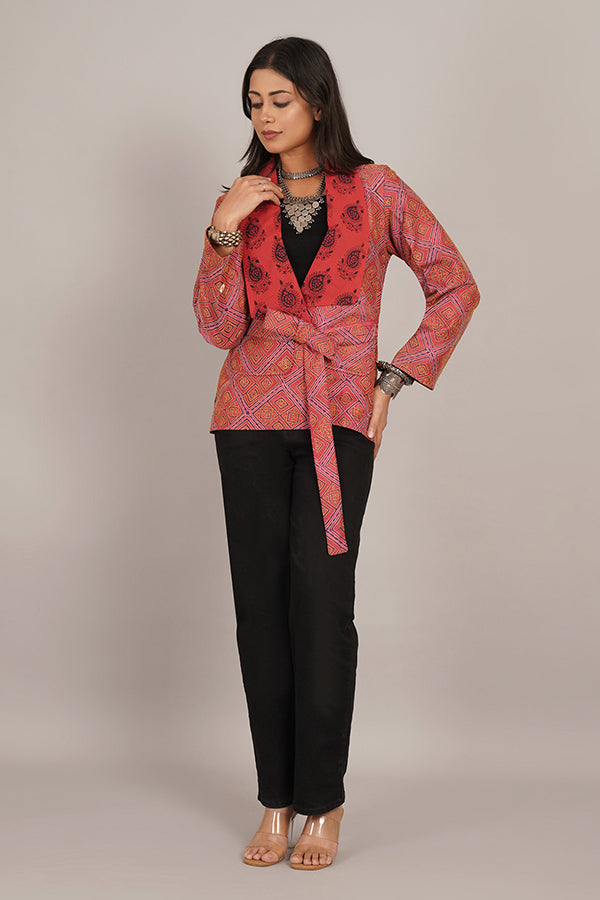 GAJRI KANTHA & AJRAK COTTON SHORT JACKET