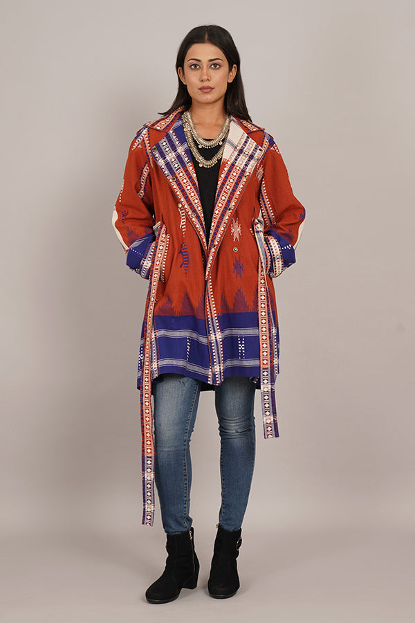 RUST BLUE KOTPAD TRENCH JACKET