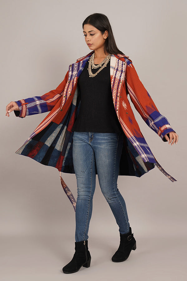 RUST BLUE KOTPAD TRENCH JACKET
