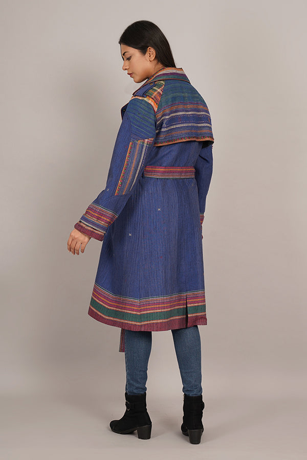 BLUE TUSSAR BHUJUDI BLUE AZRAK TRENCH