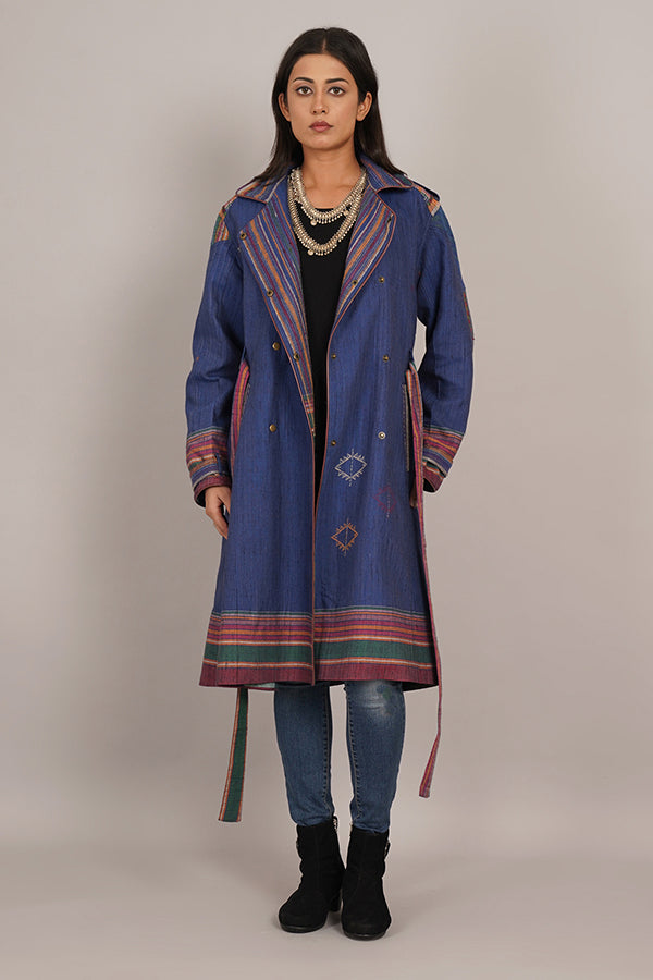 BLUE TUSSAR BHUJUDI BLUE AZRAK TRENCH