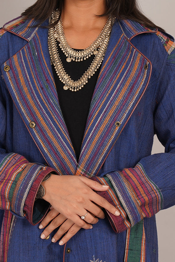 BLUE TUSSAR BHUJUDI BLUE AZRAK TRENCH