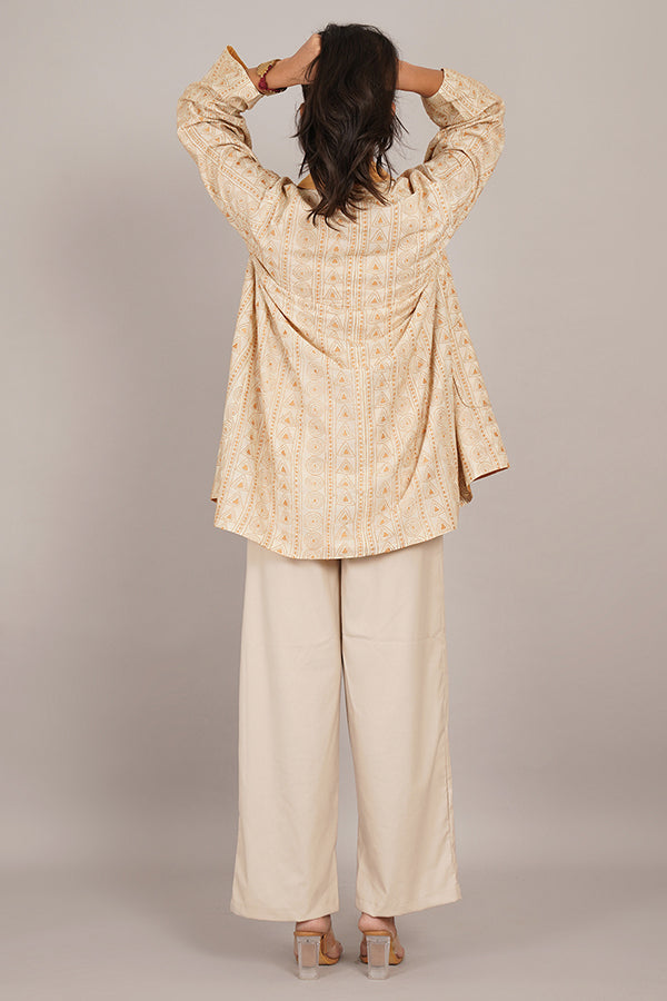 Cream Colour Kantha & Gold Chanderi Short Overlay