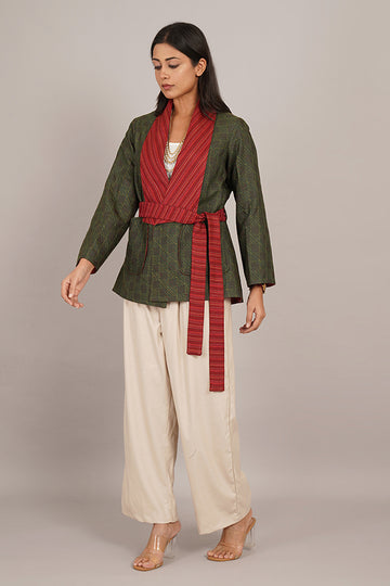 GREEN KANTHA RED WOLLEN SHORT JACKET