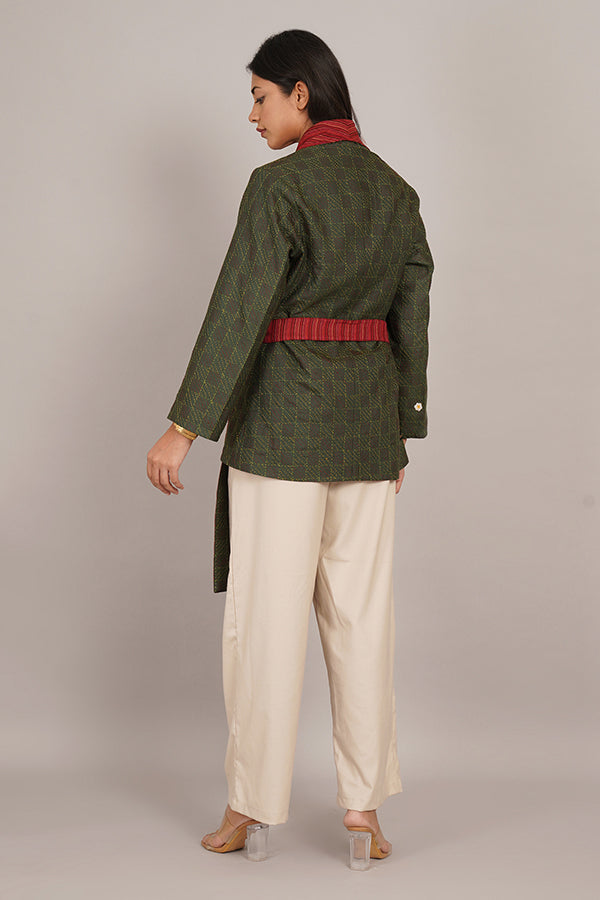 GREEN KANTHA RED WOLLEN SHORT JACKET