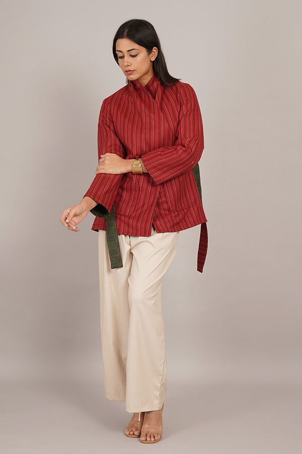 GREEN KANTHA RED WOLLEN SHORT JACKET
