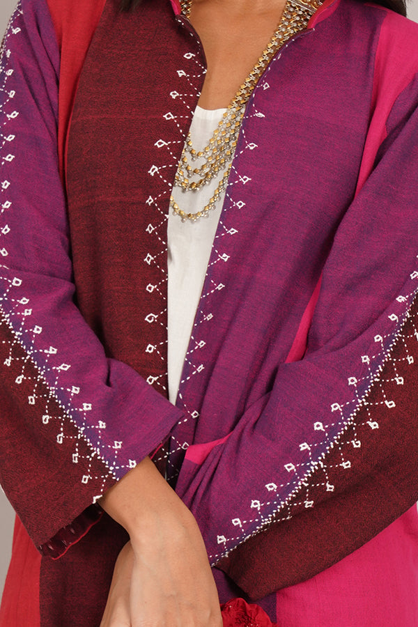 RED PINK BHUJUDI & IKAT COTTON SHORT JACKET
