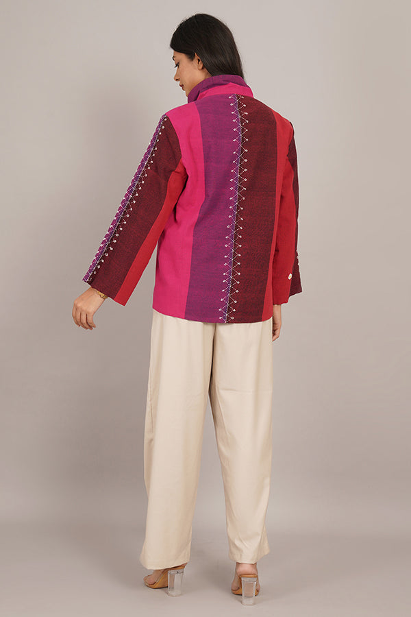 RED PINK BHUJUDI & IKAT COTTON SHORT JACKET