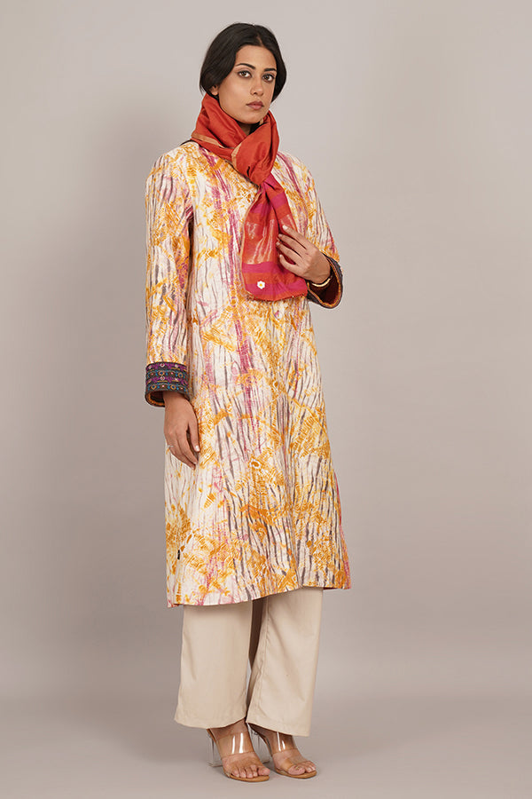 Multi Colour Shiburi & Ikat Cotton Long Jacket