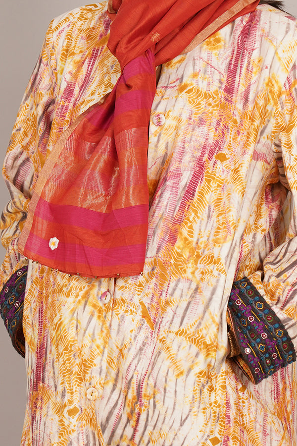 Multi Colour Shiburi & Ikat Cotton Long Jacket