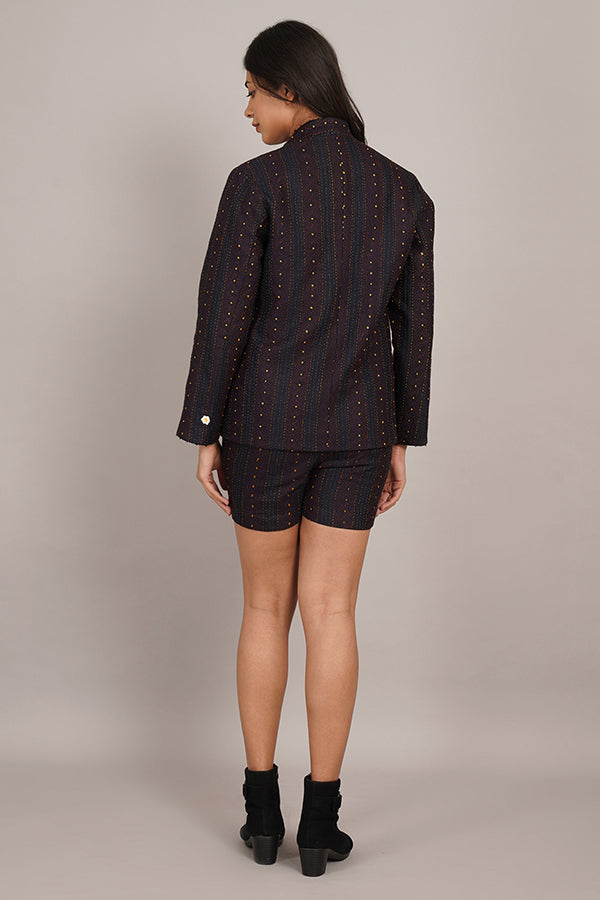 BLACK KANTHA & IKAT COTTON SHORT JACKET