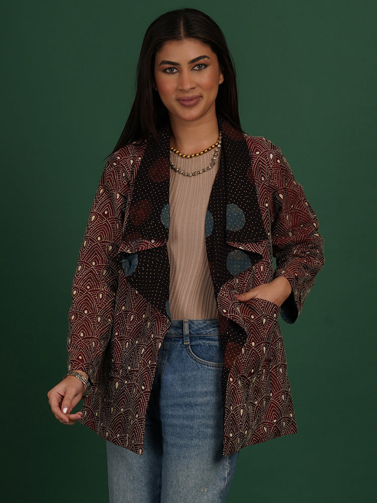 Maroon Kantha & Azrak Cotton Short Overlay