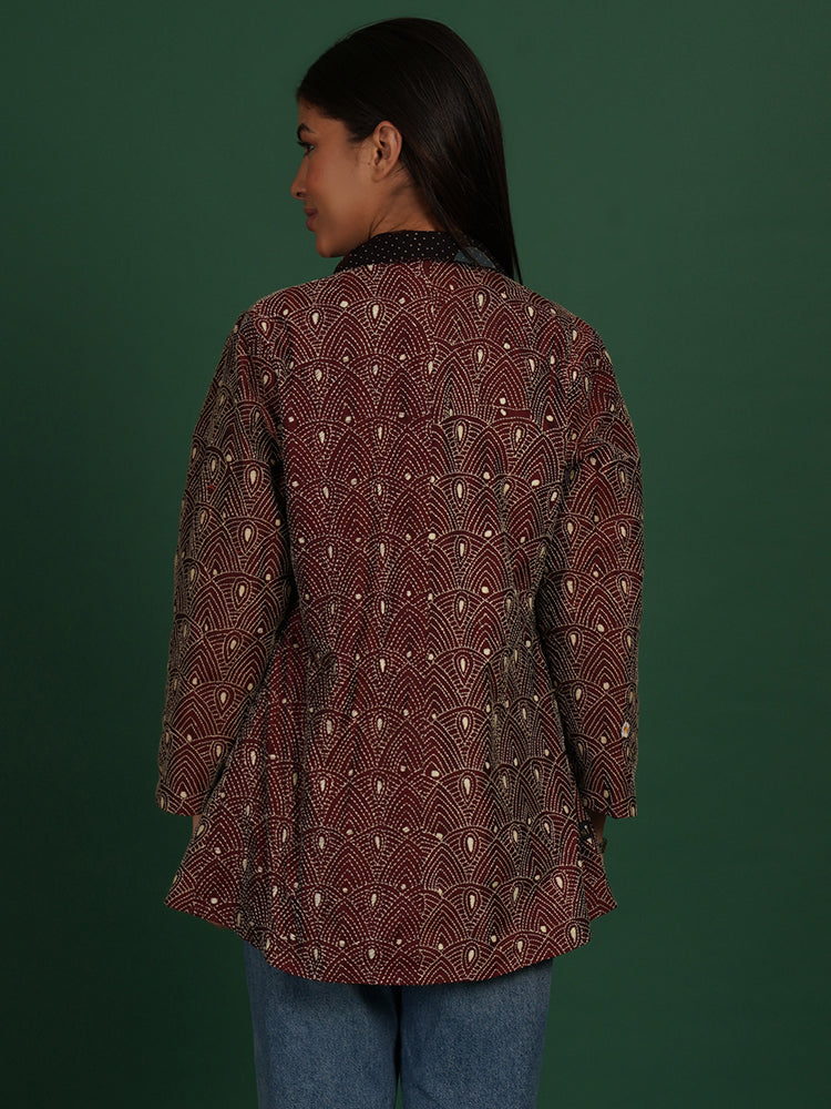 Maroon Kantha & Azrak Cotton Short Overlay