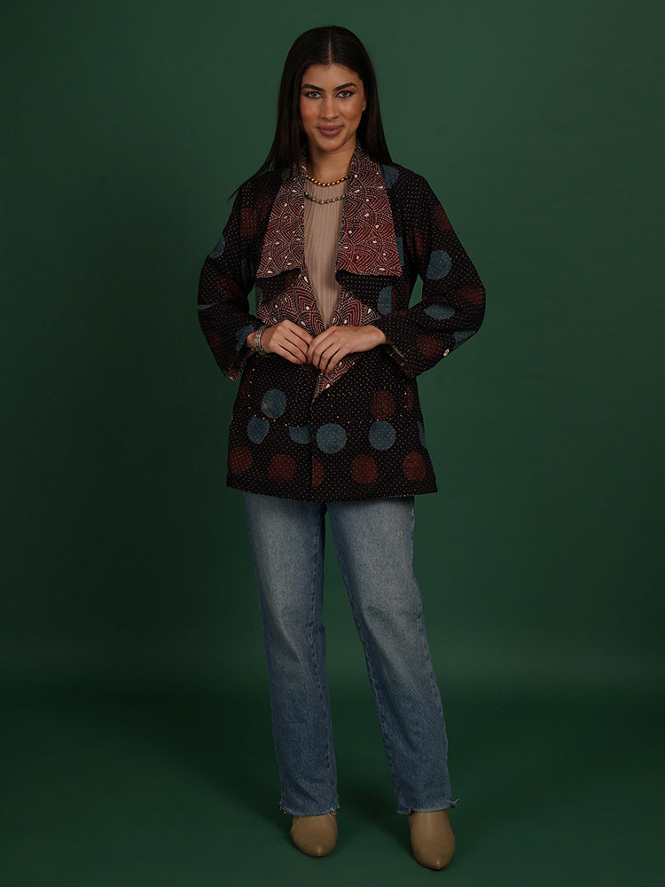 Maroon Kantha & Azrak Cotton Short Overlay