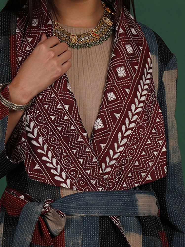 MAROON KANTHA AZRAK SHORT JACKET