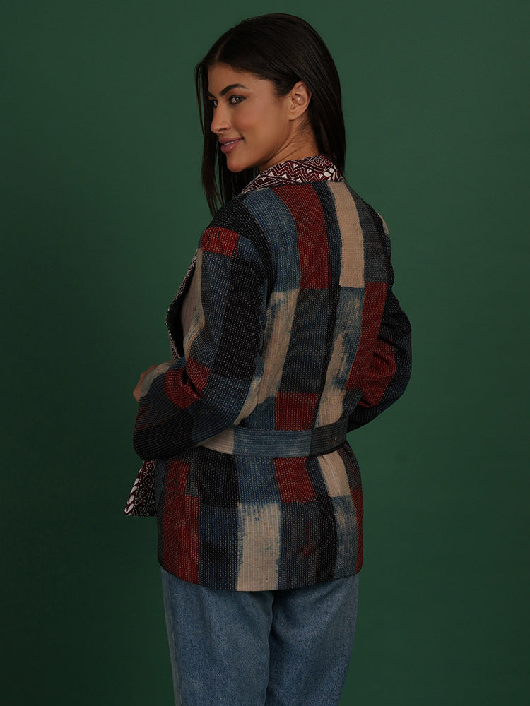 MAROON KANTHA AZRAK SHORT JACKET