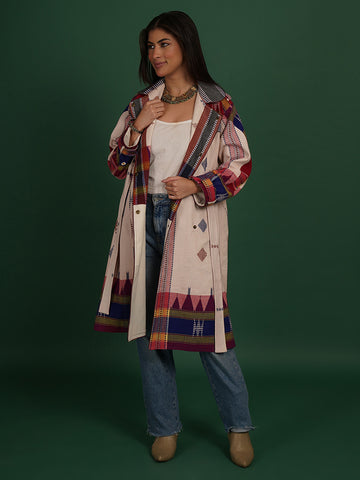 MULTI COLOUR KOTPAD BLUE TRENCH JACKET
